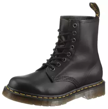 Ботинки на шнуровке DR. MARTENS "1460 8 Eye Boot", фестивальный, блочный каблук, ботинки на шнуровке с желтым каркасным швом, черный