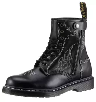 Ботинки на шнуровке DR. MARTENS "1460", блочный каблук, шнуровка, ботильоны с петлей для затягивания, черный