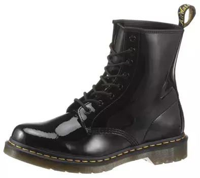 Ботинки на шнуровке DR. MARTENS "1460 W Patent Lamper 8 Eye Boot", блестящие, узкая форма, черный