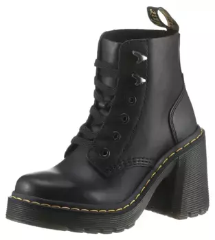 Ботинки на шнуровке DR. MARTENS "Jesy", блочный каблук, ботильоны с модными металлическими люверсами, черный