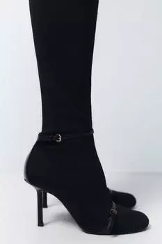 Ботинки на шпильке с ремешком на щилотке ZARA, черный
