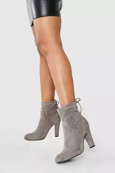 Ботинки-носки на широкой завязке на блочном каблуке Boohoo, серый