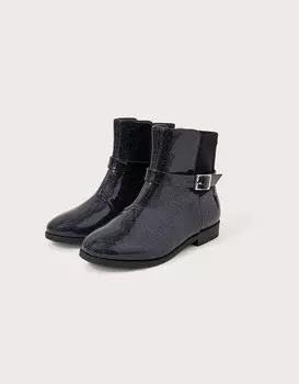 Ботинки с лакированными блестками и бантом Monsoon, черный