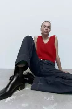 Ботинки с металлическим блочным каблуком ZARA, черный