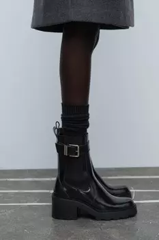 Ботинки с пряжкой на каблуке ZARA, черный