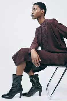 Ботинки с текстурным каблуком ZARA, черный