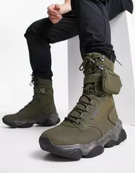 Ботинки со шнуровкой и сумкой из искусственной замши цвета хаки ASOS DESIGN