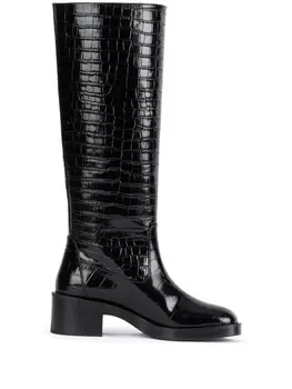 Ботинки Stuart Weitzman из кожи с тиснением под крокодила, черный