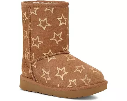 Ботинки UGG Kids Classic II Iridescent Stars, цвет Chestnut/Gold Iridescent