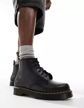 Ботинки унисекс Dr Martens 101 Bex с 6 люверсами из черной гладкой кожи