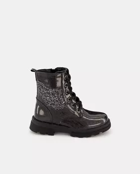 Ботинки в стиле милитари для девочки с блестящими деталями и спортивной подошвой Conguitos, черный