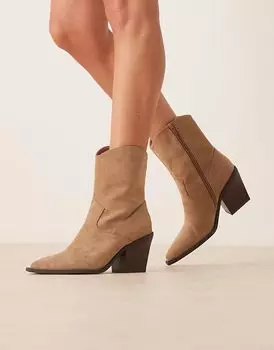 Ботинки в стиле вестерн на каблуке ASOS DESIGN Remedy из серо-коричневой замши