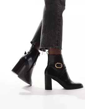 Ботинки Wide Fit Regan на среднем каблуке с пряжкой черного цвета ASOS DESIGN