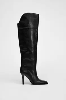 Ботинки выше колена на каблуке ZARA, черный