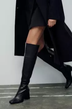 Ботинки выше колена на высоком каблуке ZARA, черный
