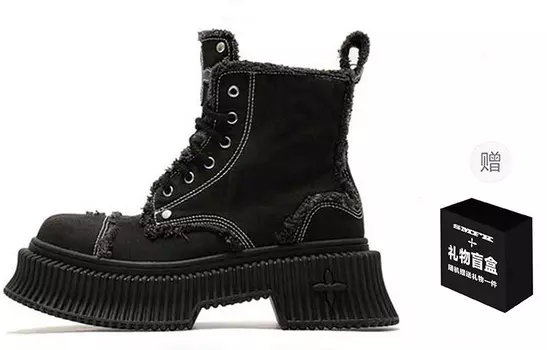 Ботинки женские, черные, парусиновые Smfk