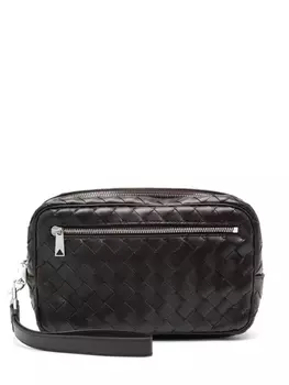 Bottega Veneta клатч на молнии с плетением Intrecciato, коричневый