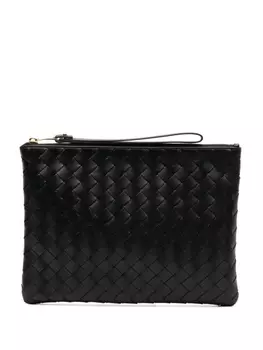 Bottega Veneta клатч с плетением Intrecciato среднего размера, черный