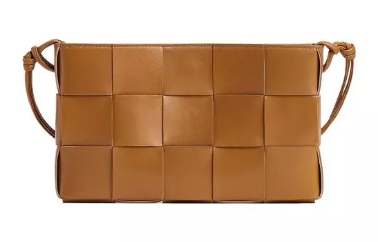 Bottega Veneta Кошелек Cassette Pouch On Strap Intreccio Camel