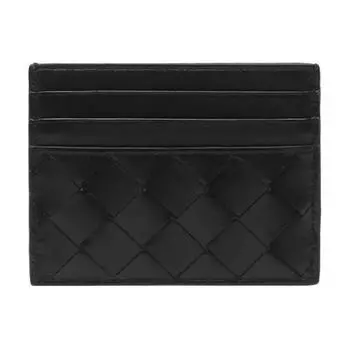 Bottega Veneta Кожаный держатель карт, мужской кошелек, черный