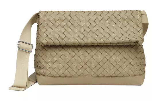 Bottega Veneta Мужская кожаная сумка через плечо Intrecciato темно-серого цвета