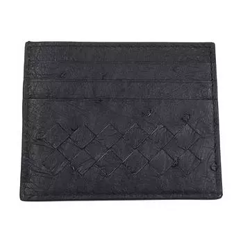 Bottega Veneta Мужской черный держатель для карт из кожи страуса с интреччиато