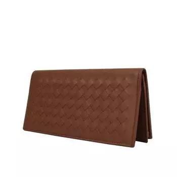 Bottega Veneta Мужской длинный кожаный кошелек двойного сложения, коричневый