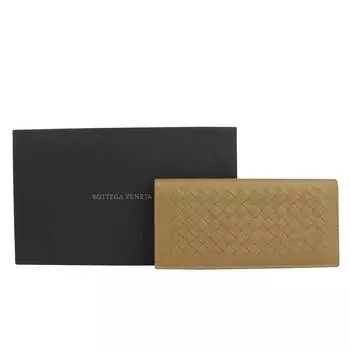 Bottega Veneta Мужской длинный кожаный кошелек двойного сложения, цвет Light Brown