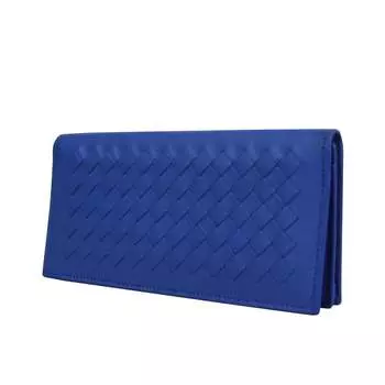 Bottega Veneta Мужской Длинный Кожаный Плетеный Кошелек Двойного Сложения Intercciaco, синий