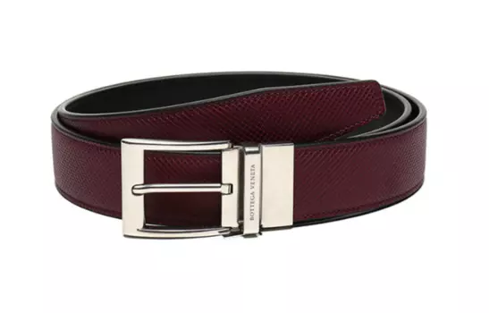 Bottega Veneta Ремень кожаный с однотонной отделкой и пряжкой, унисекс, черный/красный, 3,5 см