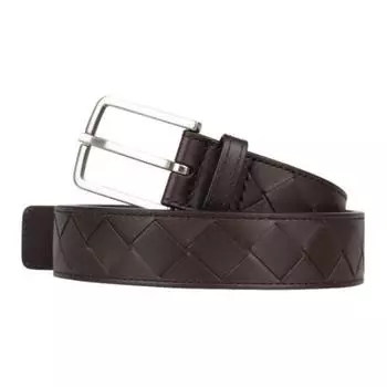 Bottega Veneta Ремень мужской из телячьей кожи с фактурным плетением и пряжкой, коричневый, ширина 3 см