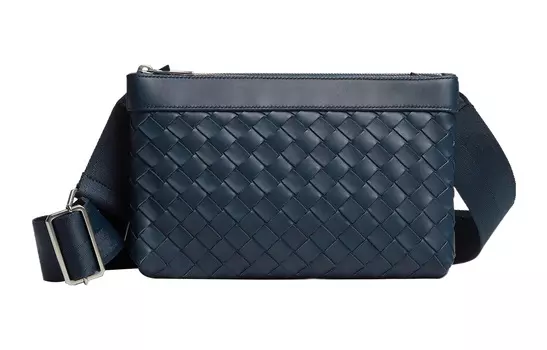 Bottega Veneta Сумка-мессенджер из коровьей кожи с тканью, сумка через плечо, обычная мужская, темно-синяя