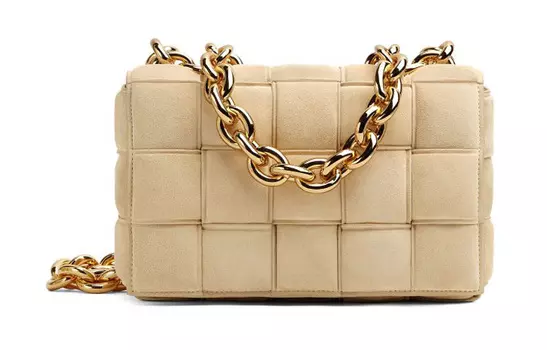 Bottega Veneta Сумка-подушка из коровьей кожи с замшей и цепочкой, ручная сумка через плечо, женская, бежевого цвета