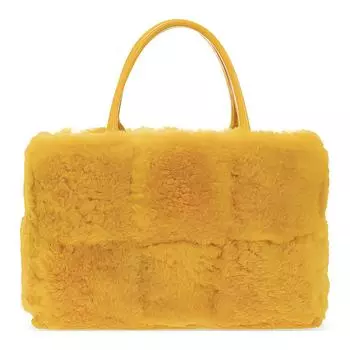 Bottega Veneta Сумка-шоппер ARCO из овчины и овчины, женская, темно-желтого цвета, небольшого размера