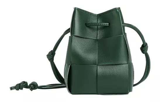 Bottega Veneta Сумка-ведро CASSETTE из овчины и коровьей кожи, сумка через плечо, мини-сумка для женщин, цвет "дождевое дерево", зеленый