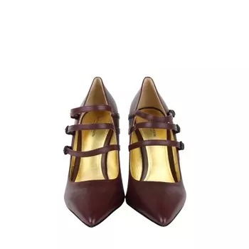 Bottega Veneta Женские кожаные туфли на каблуке с 3 ремешками, цвет Mahogany
