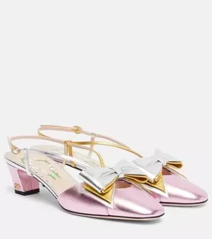 Bowow 45 туфли-лодочки из металлизированной кожи Valentino Garavani, Giacinto/Silver/Old Gold