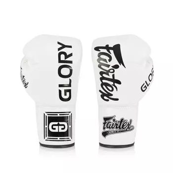 Боксерские перчатки для соревнований Fairtex x Glory Kickboxing, Lace Up, 14 oz., белый
