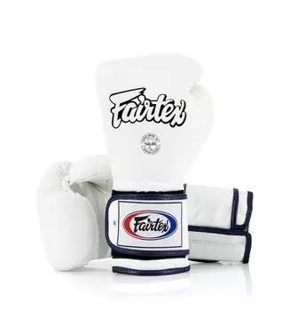Боксерские перчатки Fairtex Heavy Hitter's - Mexican Style, Blue Piping, 10 oz., белый