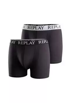 Боксеры 2 пары - трусы из хлопка стрейч Replay, черный