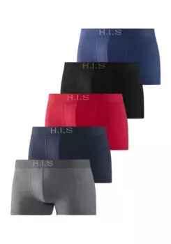 Боксеры H.I.S (5 шт.), тканый пояс с логотипом и 3D-эффектом, красный