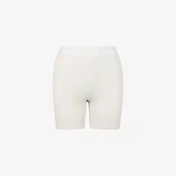 Боксеры из эластичного хлопка с высокой посадкой в рубчик Skims, цвет bone