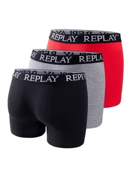 Боксеры Replay Trunk Style 01/C Basic Cuff Logo im 3er Pack, цвет black grey red