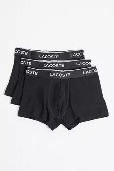 Боксеры с логотипом - 3 пары Lacoste, черный