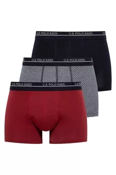 Боксеры с логотипом на поясе - 3 пары U S Polo Assn , бургундия