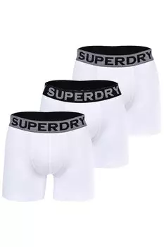 Боксеры с логотипом на поясе - 3 пары Superdry, белый