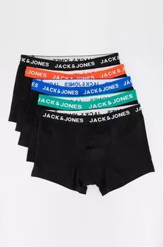 Боксеры с логотипом на поясе - 5 пар Jack & Jones, черный