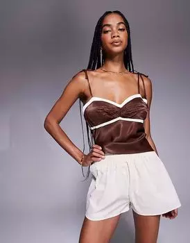 Боксеры-шорты Missyempire с льняным эффектом и присборенной талией кремового цвета