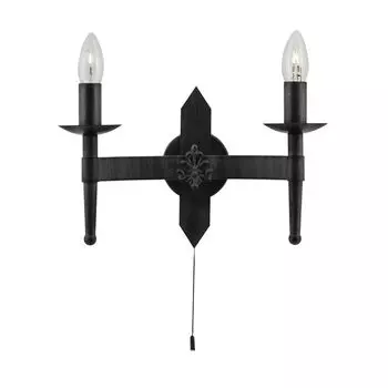 Бра рустикальный "Баттенберг" черный кованый железный 2-ламповый настенный светильник гостиная прихожая Licht-Erlebnisse
