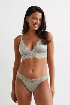 Бралетт с кружевной отделкой H&amp;M, светло-серо-зеленый